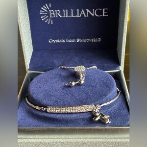 Swarovski Silver Crystal Bar Bracelet with Charm